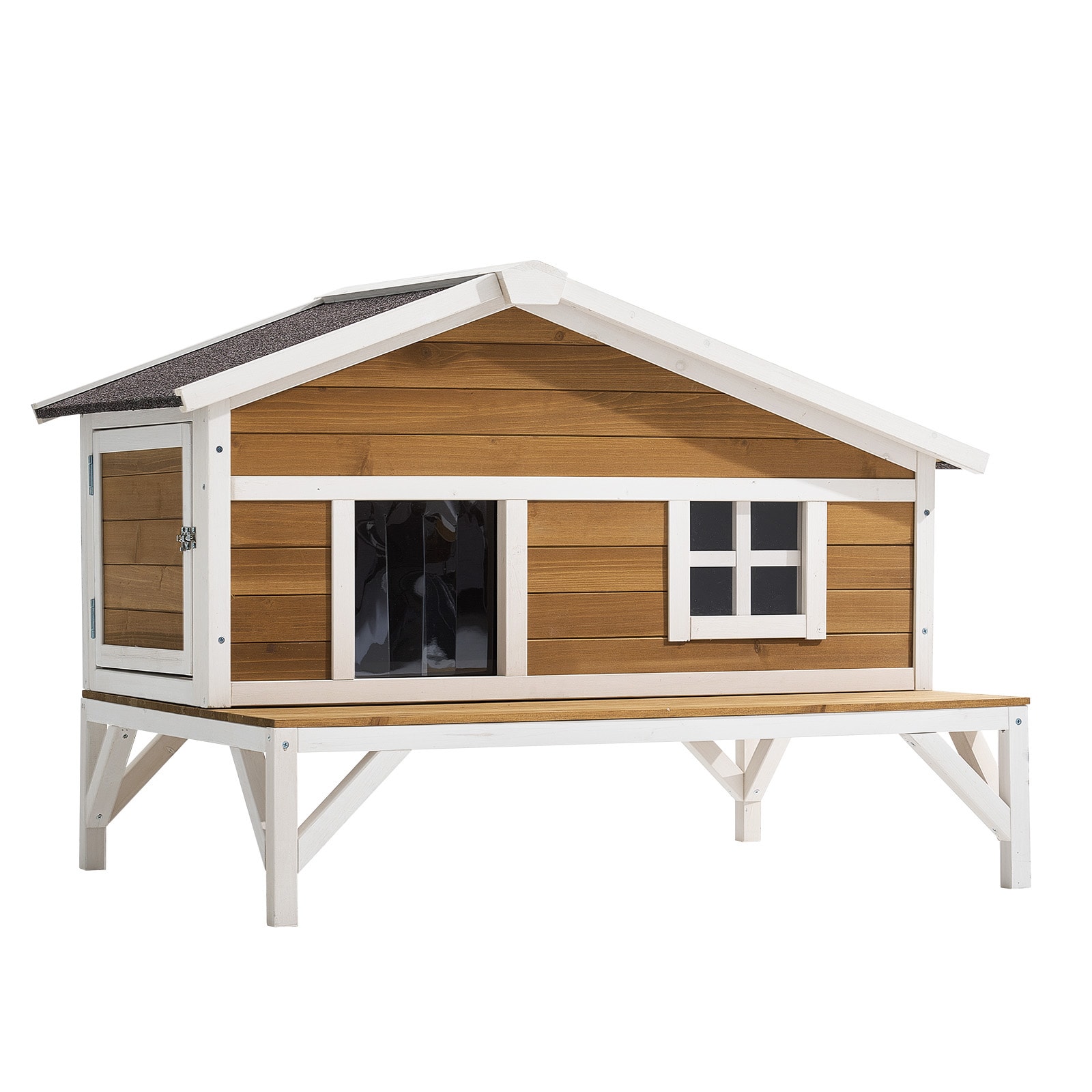Isolierte Katzenhütte Aus Holz Mit Plattform Für Den Außenbereich_voghion.com